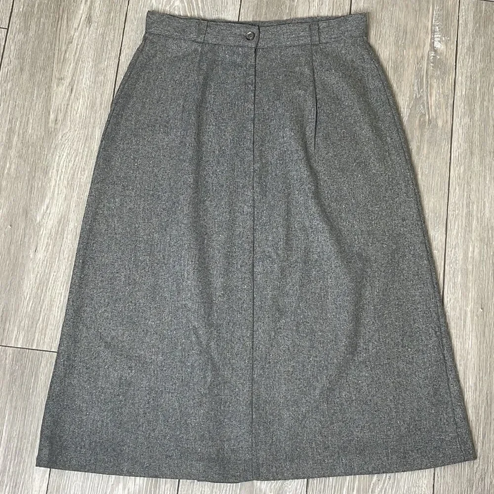 Vintage Gray Wool Blend A Line Skirt_7